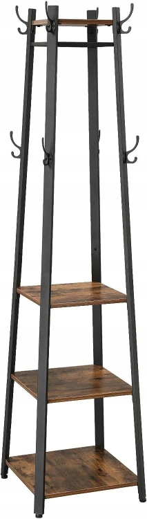 Wieszak na płaszcze STOJĄCY metal 43 x 43 x 180 z haczykami 3 PÓŁKAMI LOFT.