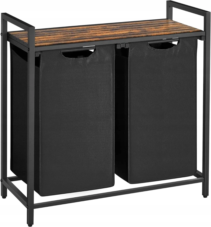 Kosz wolnostojący 2 PRZEGRÓDKI na pranie 2x46L 73 x 33 x 72 CZARNY z półką.