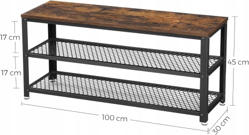 Szafka na buty LOFT o wymiarach 100 × 45 × 30 cm, dwupoziomowa konstrukcja w stylu vintage.