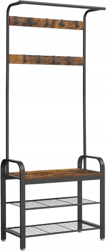 Wieszak stojący 183cm NA UBRANIA PŁASZCZE KURTKI 2 PÓŁKI NA BUTY siedzisko.