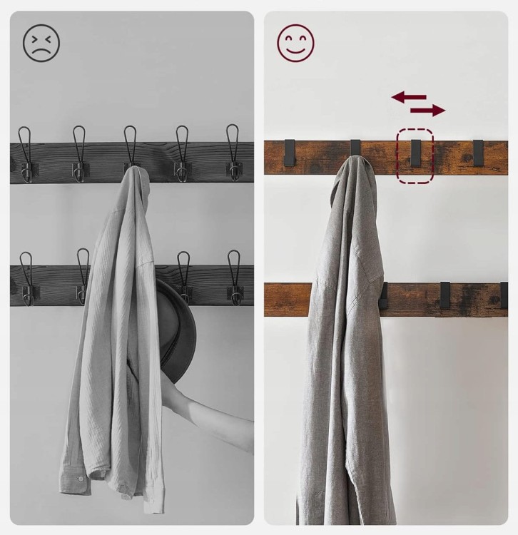 Wieszak na ubrania z dwoma segmentami haczyków na ubrania.