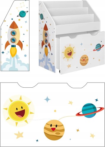 Szafka dziecięca z kolorowymi naklejkami  w układ słoneczny.