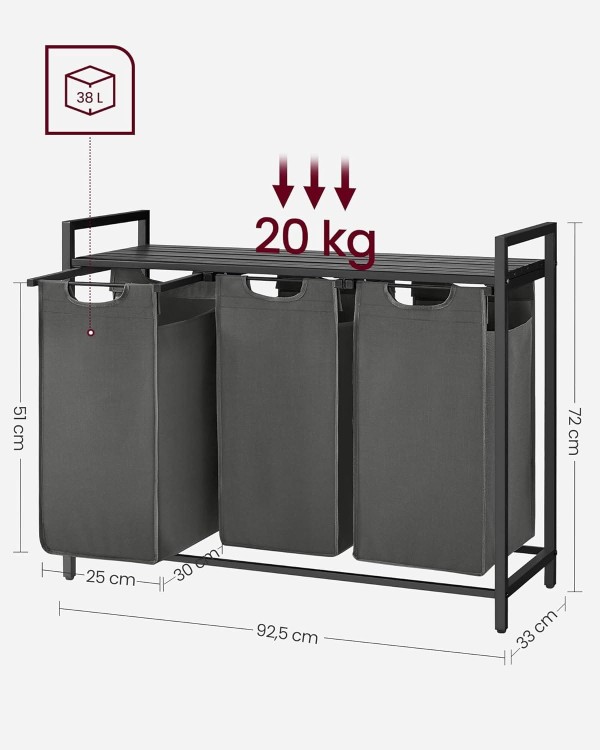 Wymiary całkowita (wys. x szer. x gł.): 72 x 92,5 x 33 cm. Wymiary worka (wys. x szer. x gł.): 51 x 25 x 30 cm.