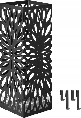 Stojak na parasole METALOWY 15,5 x 15,5 x 41 cm czarny kosz + 4 HACZYKI.