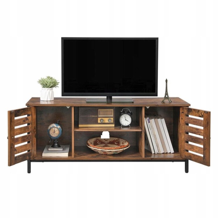 Szafka RTV vintage LOFT 110 × 52 × 40 cm – stojąca komoda pod telewizor z dwoma drzwiami.