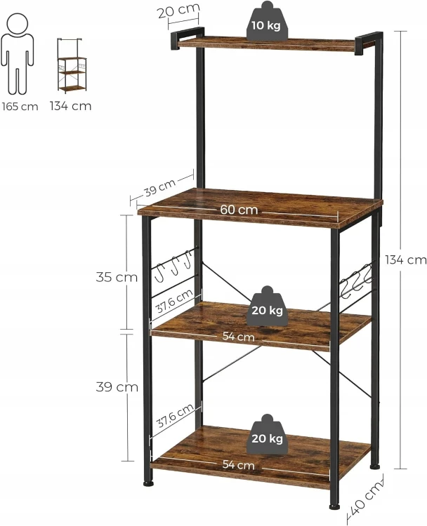 Wymiary całkowite: wysokość:  134,0 cm, szerokość: 40,0 cm, długość: 60,0 cm.