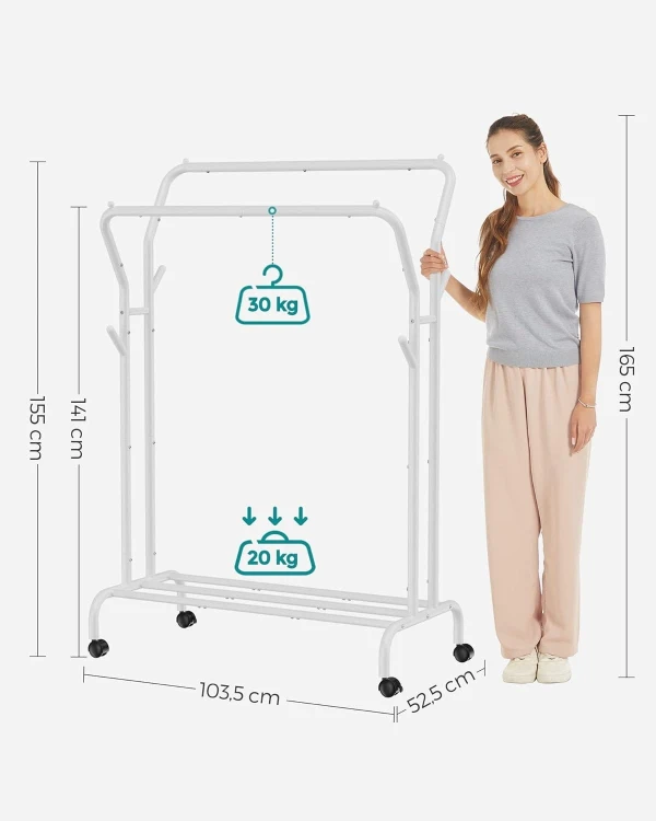 Wymiary: 52,5 x 103,5 x 155 cm (gł. x szer. x wys.). Maksymalne obciążenie statyczne na pręt: 30 kg.
