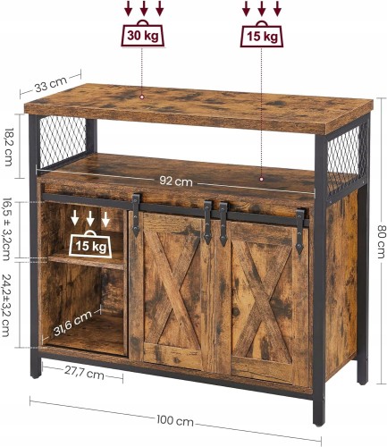Wymiary: 100 x 33 x 80 cm (szerokość x głębokość x wysokość).