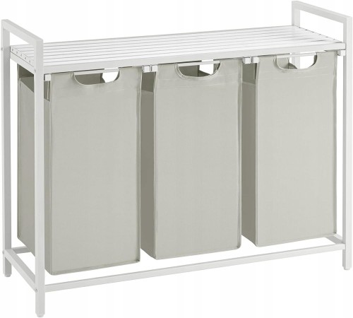 Kosz wolnostojący 3 PRZEGRÓDKI na pranie 3x38L 92,5x33x72 cm BIAŁY z półką.