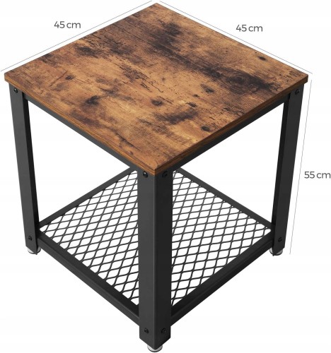 Wymiary stolika: głębokość mebla 45 cm, szerokość mebla 45 cm, wysokość mebla 55 cm.