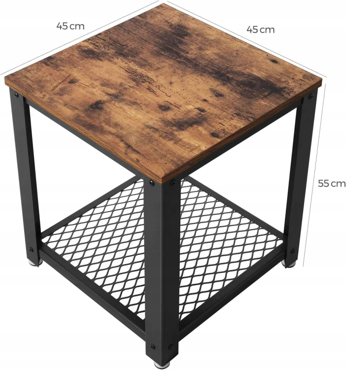 Wymiary stolika: głębokość mebla 45 cm, szerokość mebla 45 cm, wysokość mebla 55 cm.