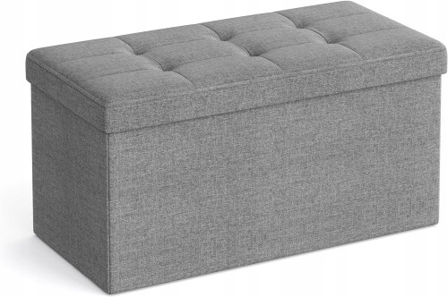 PUFA PIKOWANA tapicerowana skrzynia ławka ZE SCHOWKIEM 76x38x38 JASNOSZARA.