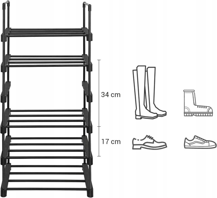 Regał na buty z możliwością regulacji półek, pomieści do 12 par butów męskich lub 15 par butów damskich.