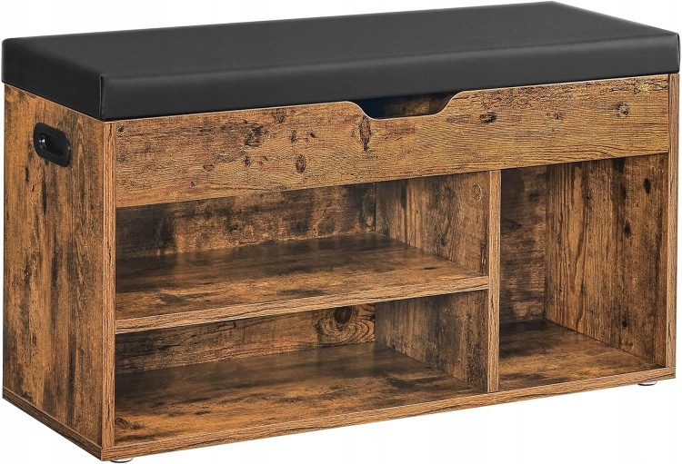 Ławka SZAFKA NA BUTY Z SIEDZISKIEM skrzynia z pufą 3 półki vintage LOFT.