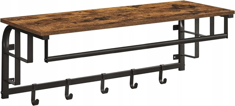 Półka wisząca ścienna WIESZAK na ścianę 80 cm DRĄŻEK +5 HACZYKÓW vintage.