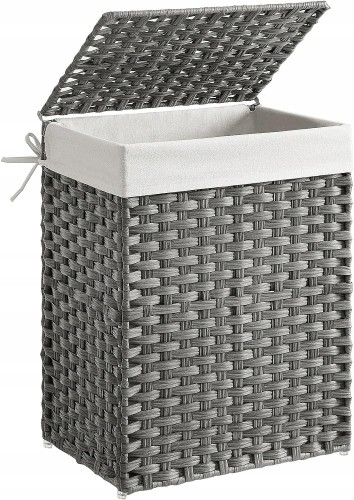 Kosz na pranie pojemnik wolnostojący UCHWYTY POKRYWA SZARY RATTAN 90L.