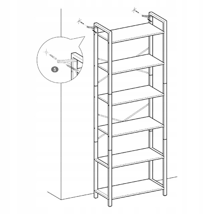 Dołączony zestaw zapobiegający przewróceniu, umożliwia przymocowanie regału do ściany dla większej stabilności i bezpieczeństwa.