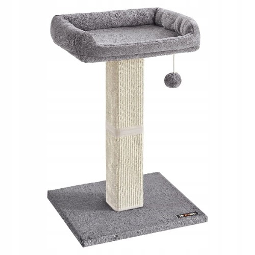 Solidny drapak dla kota NISKI 71 cm PLATFORMA Z PLUSZU słupek JASNOSZARY
