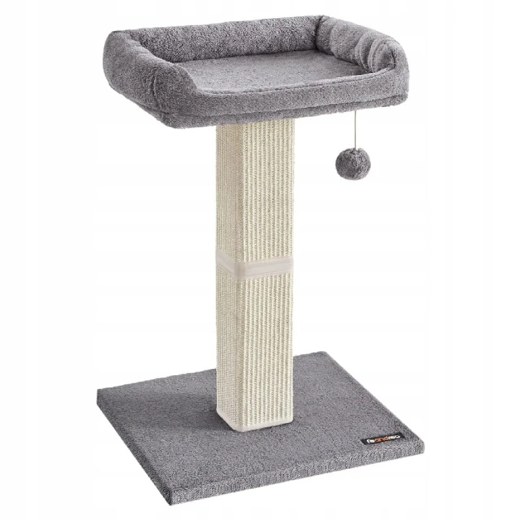 Solidny drapak dla kota NISKI 71 cm PLATFORMA Z PLUSZU słupek JASNOSZARY