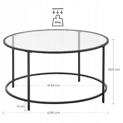 Głębokość mebla 84 cm, szerokość mebla	84 cm, wysokość mebla 45.5 cm. Maksymalne obciążenie do 80kg.