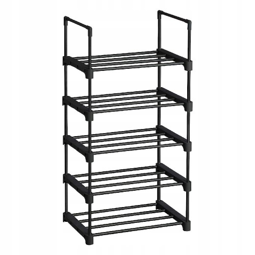 Szafka na buty 45x89,5x30 cm WĄSKI stojak regał 5 POZIOMÓW czarny metalowy.