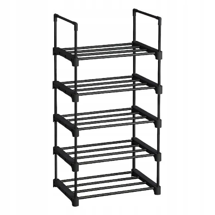 Szafka na buty 45x89,5x30 cm WĄSKI stojak regał 5 POZIOMÓW czarny metalowy.