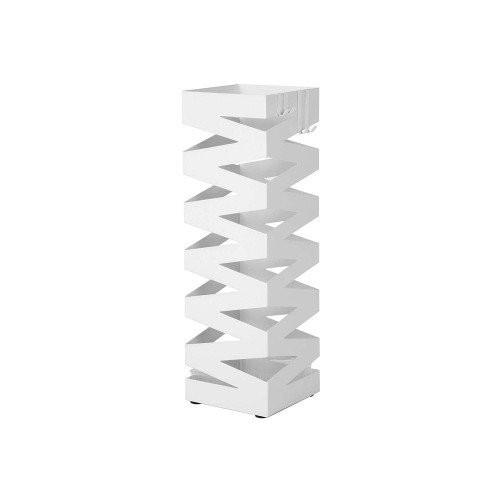 Metalowy stojak na parasole z ociekaczem – biały, 4 haczyki