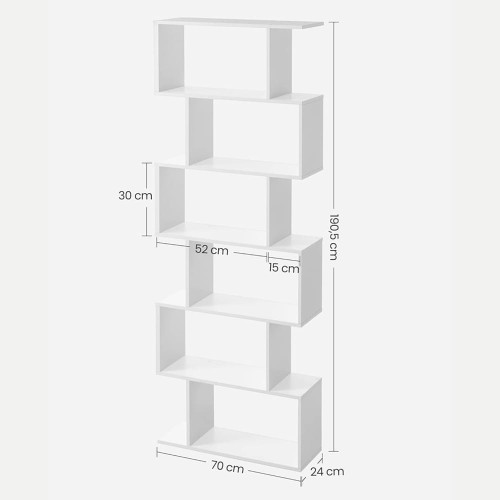 Wymiary: wysokość: 190,5 cm, szerokość: 70,0 cm, głębokość: 24,0 cm, odległość między półkami: 30,0 cm.