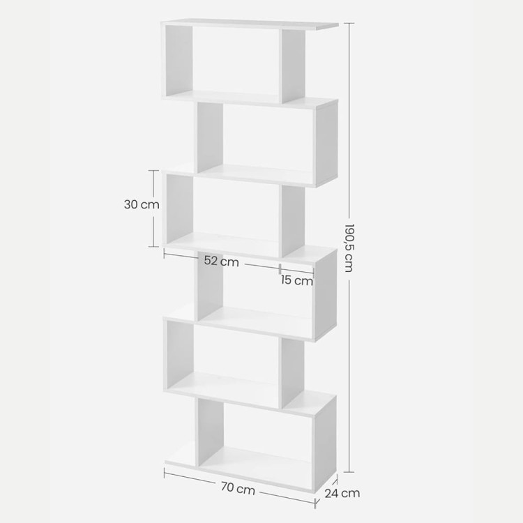 Wymiary: wysokość: 190,5 cm, szerokość: 70,0 cm, głębokość: 24,0 cm, odległość między półkami: 30,0 cm.