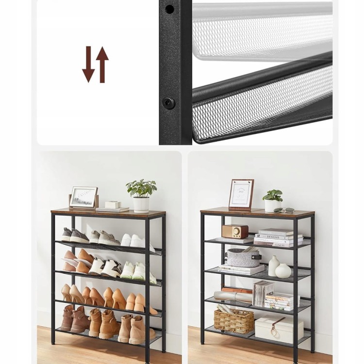 Wielofunkcyjna pólka z możliwością regulacji półek na różnej wysokości na płasko albo pod kątem.