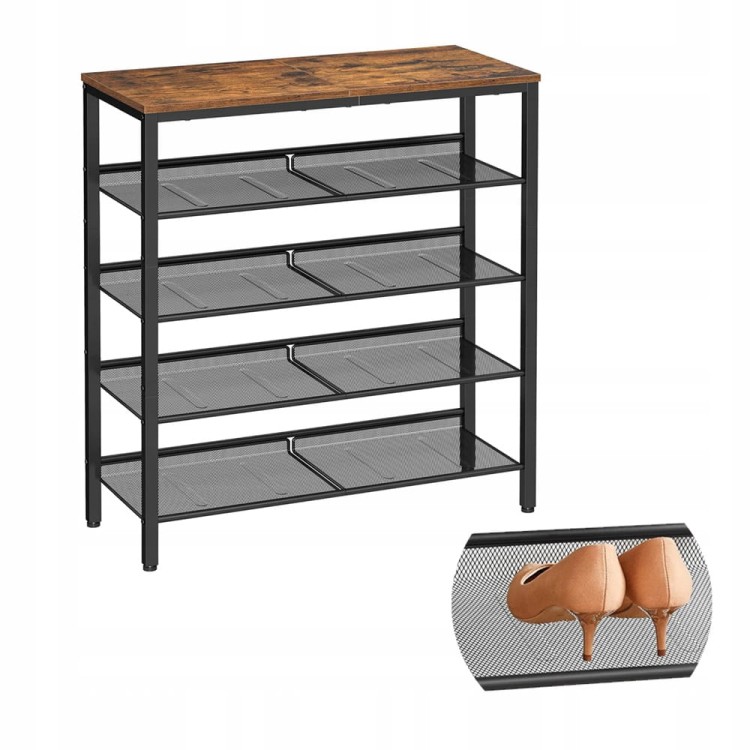 Zbliżenie na metalową półkę, zapobiegającą zapadaniu się butów.