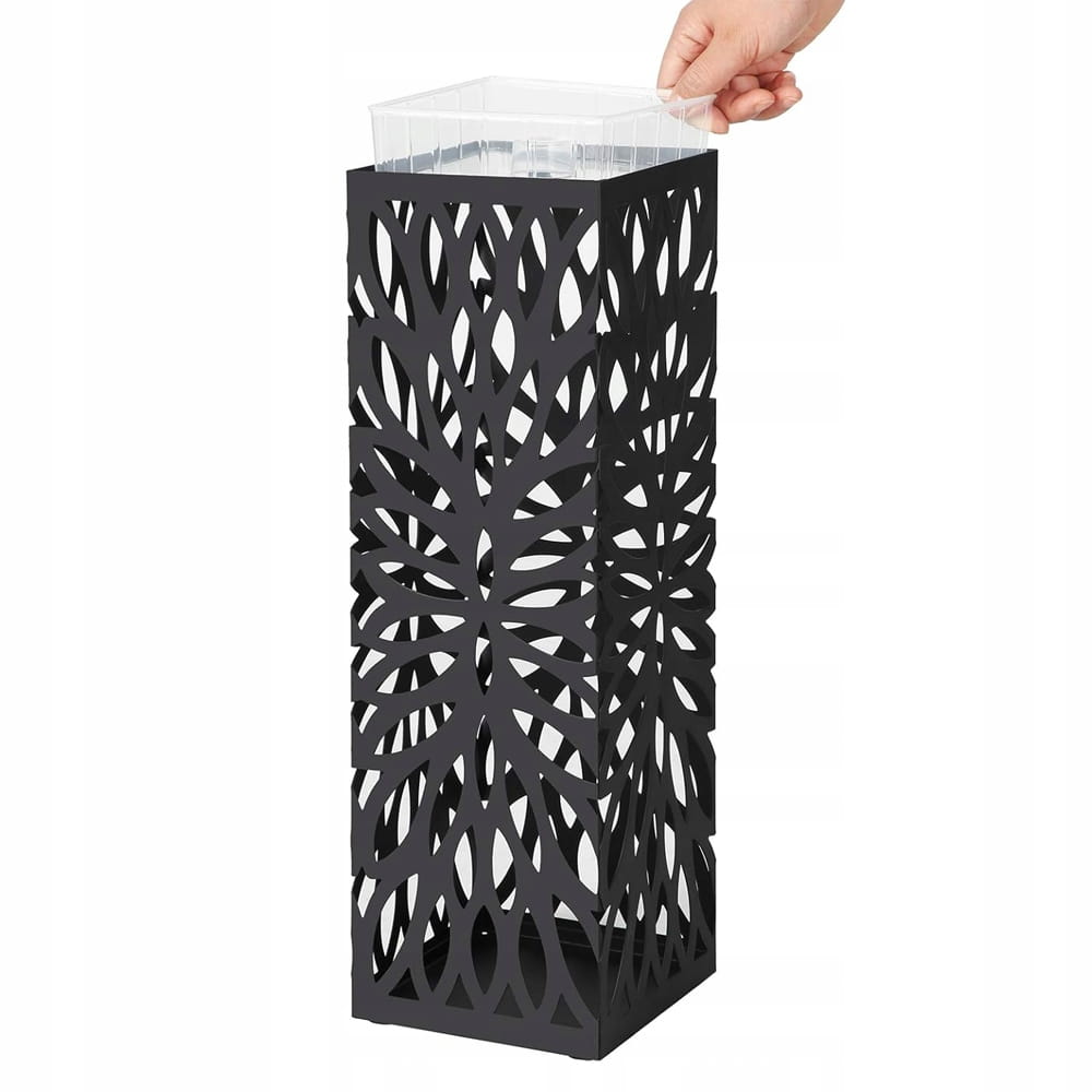 Stojak na parasole METALOWY PARASOLNIK z ociekaczem 49cm czarny +4 HACZYKI