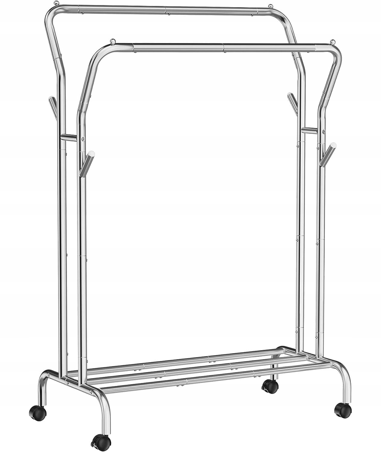 Mobilny wieszak NA KÓŁKACH 155 cm PÓŁKA podwójny drążek stalowy do 100 kg