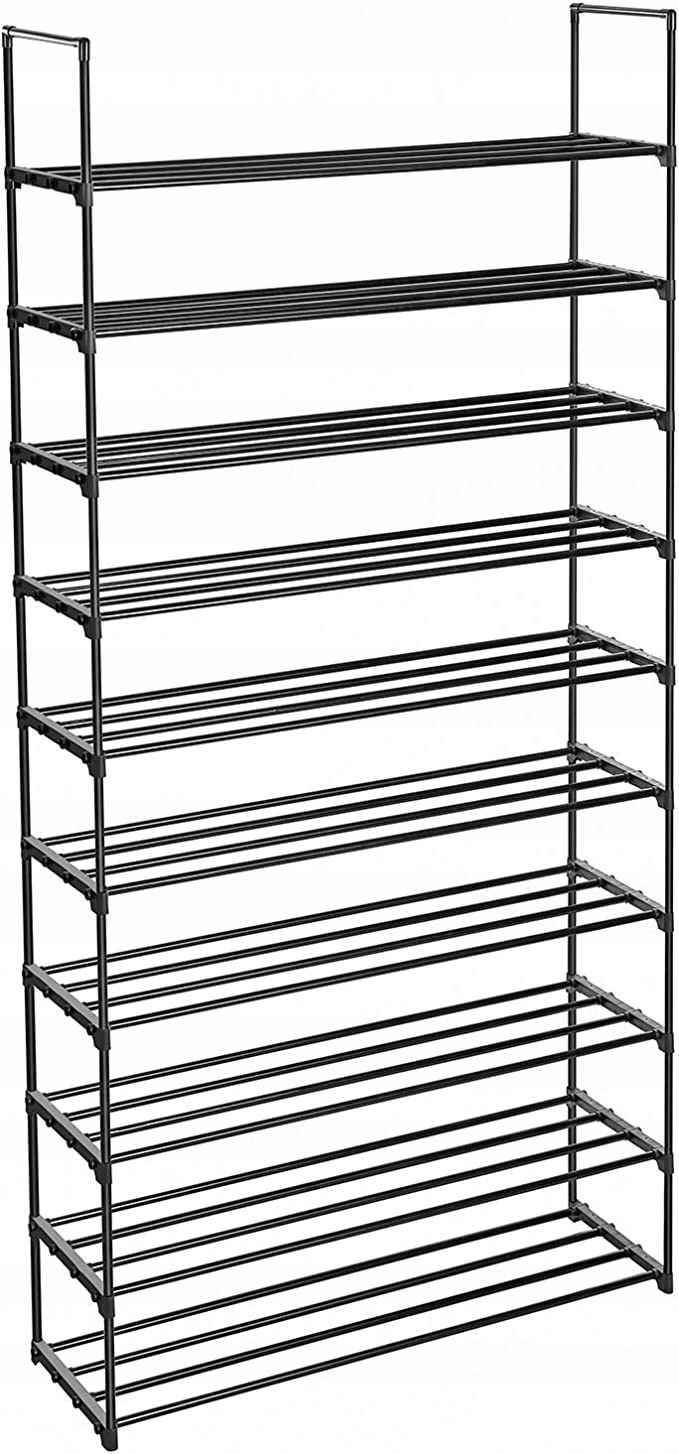 Regał na buty STOJAK 10 POZIOMÓW METALOWY czarny 30x94x206cm REGULOWANY