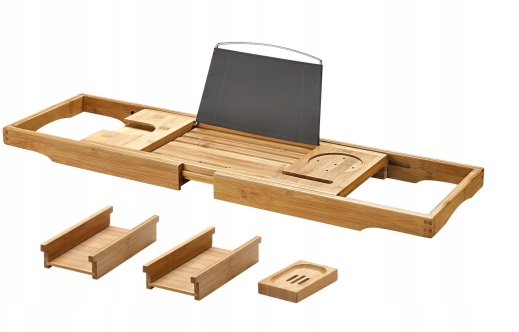 Półka na WANNĘ 75–109 × 4,5 × 23 cm BAMBUSOWA REGULOWANA rozsuwany uchwyt
