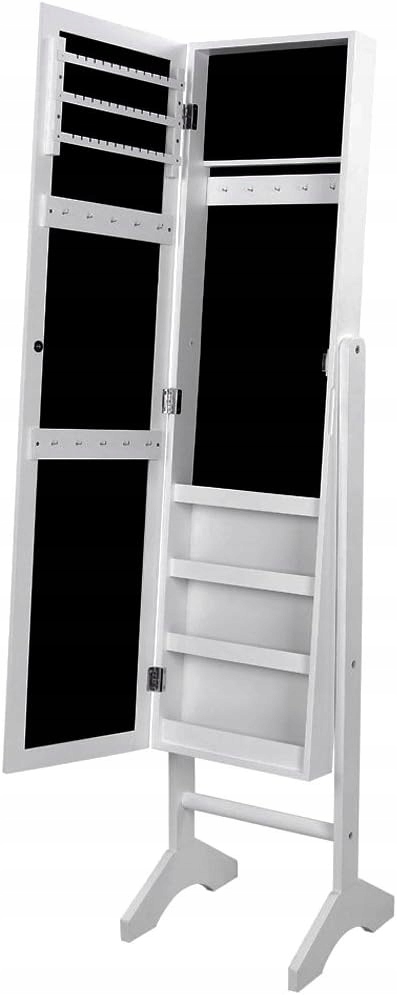Szafka na BIŻUTERIĘ z dużym lustrem STOJĄCA Organizer 153x35,5x35 cm Biała