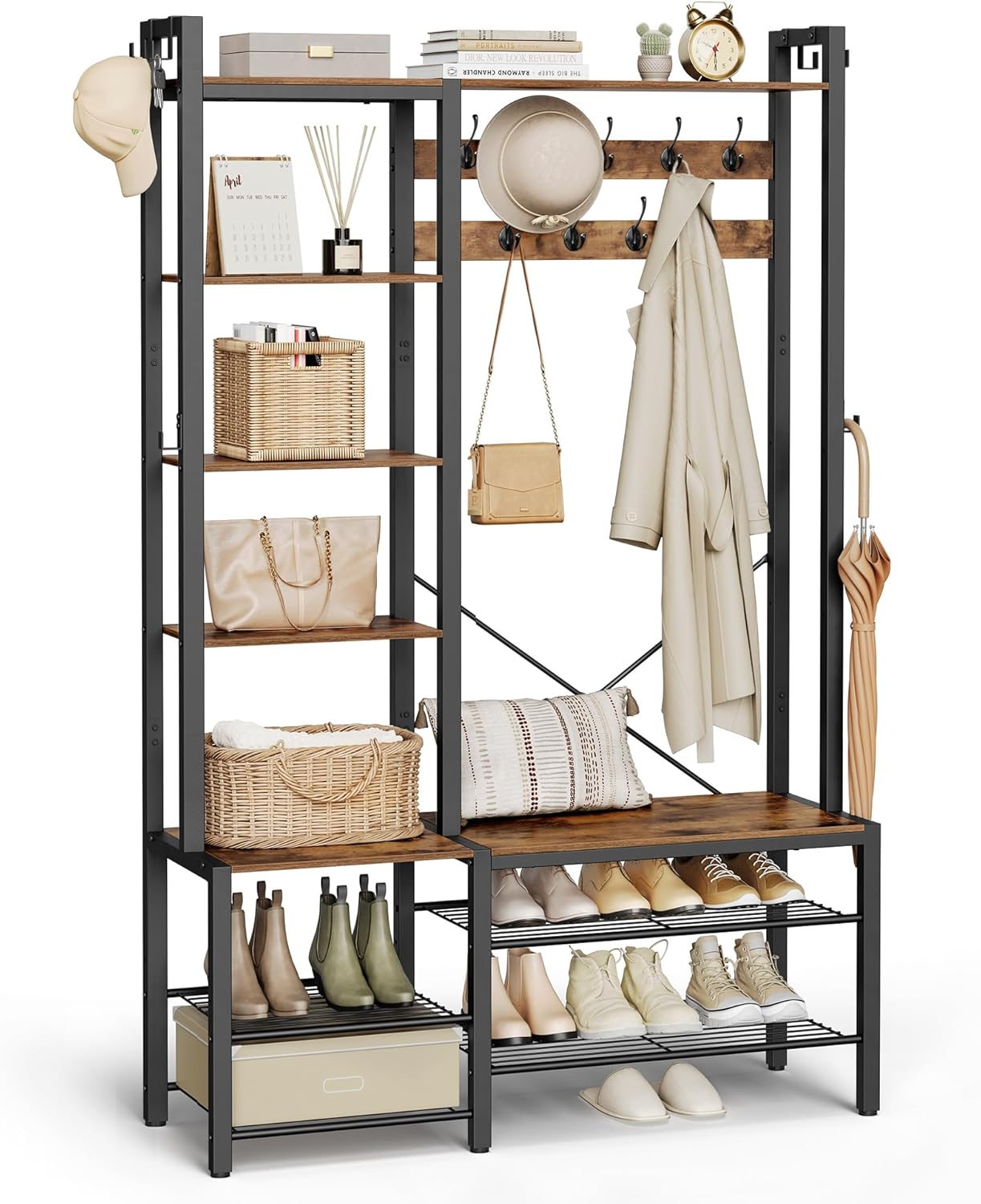 WIESZAK GARDEROBIANY industrialny z ŁAWKĄ i REGAŁEM NA BUTY 5 PÓŁEK