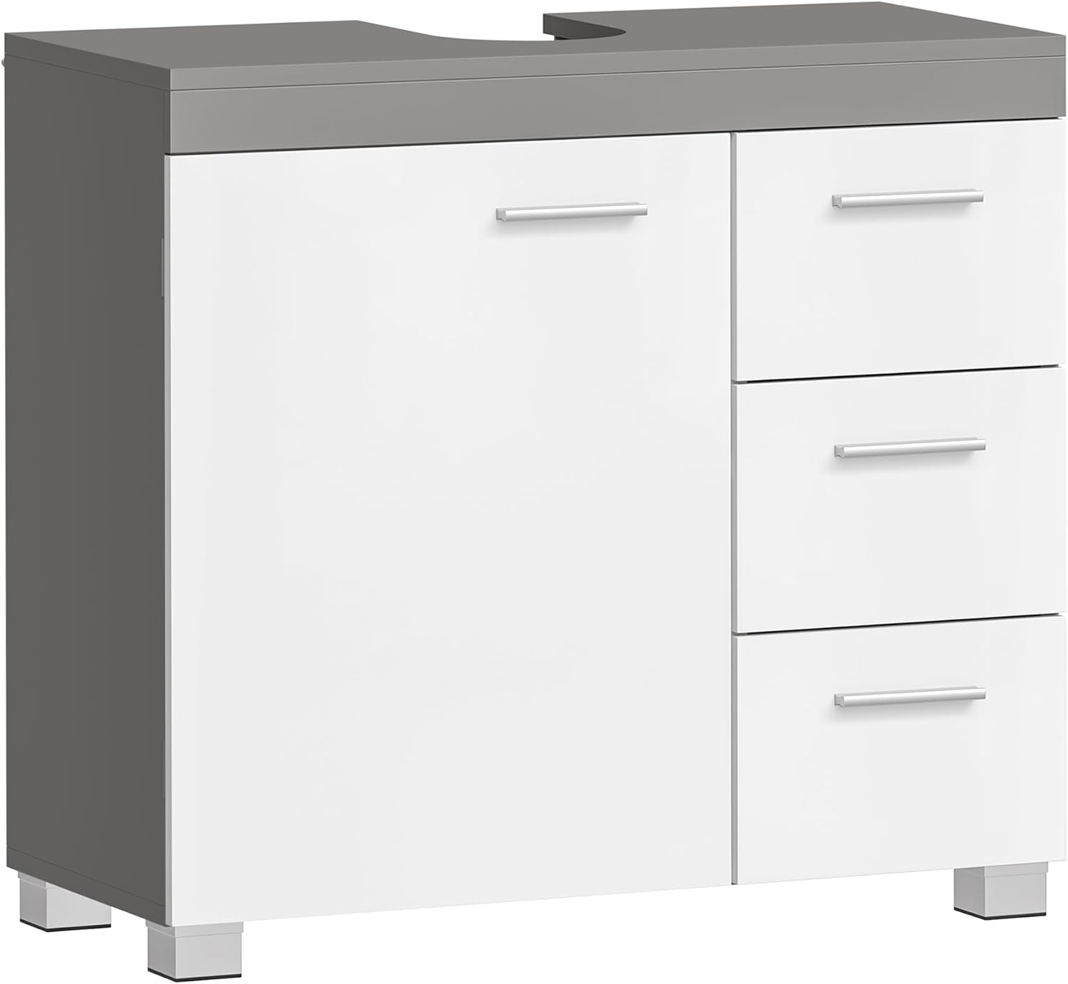 Szafka pod umywalkę 30 × 70 × 64 cm z SZUFLADAMI na NÓŻKACH biało-szara