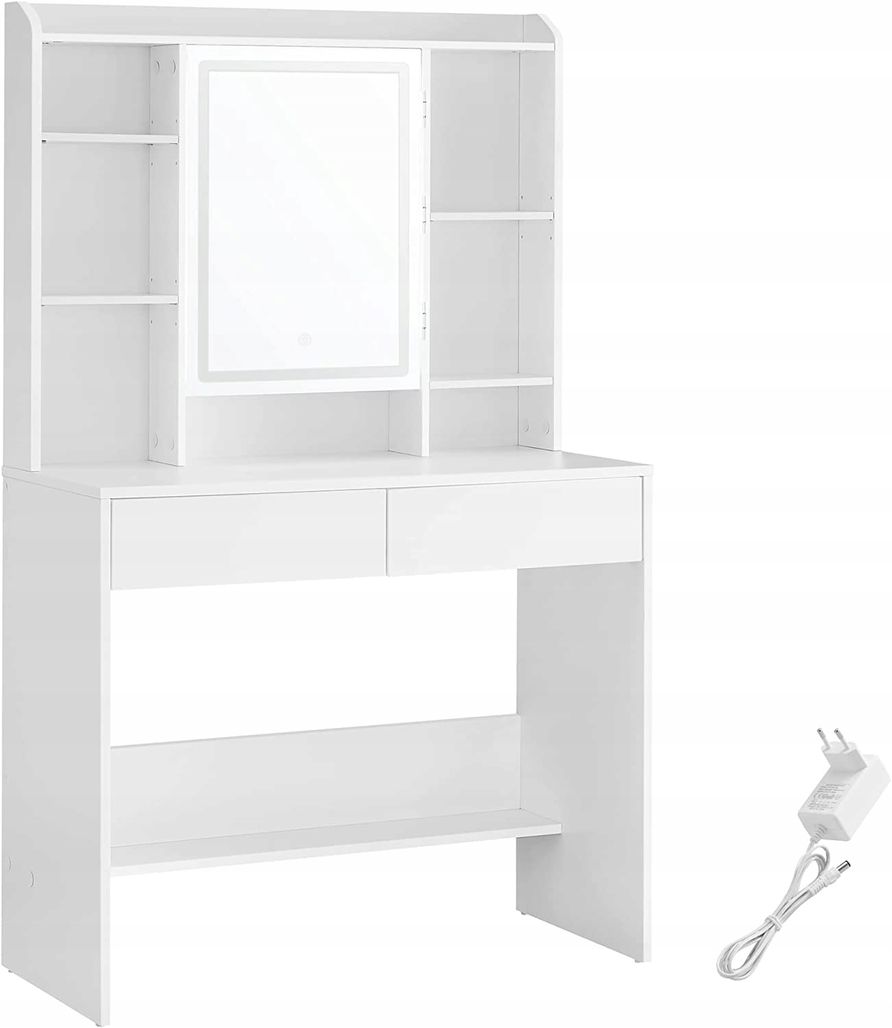 TOALETKA LED Z LUSTREM 2 SZUFLADY BIAŁA 90x145x40 cm Regulacja Oświetlenia