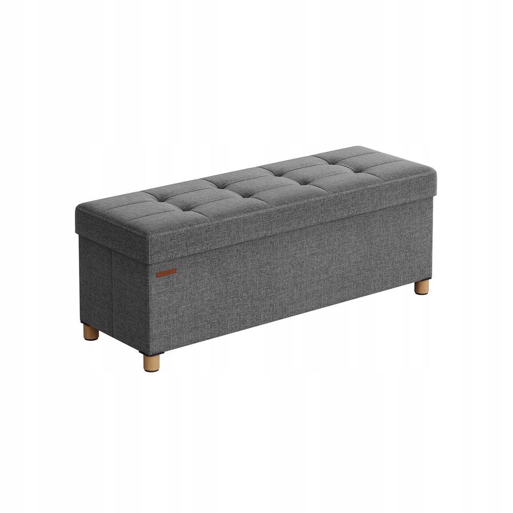Pufa tapicerowana ZE SCHOWKIEM 38x110x40 cm PODNÓŻEK ławka szara DO SALONU