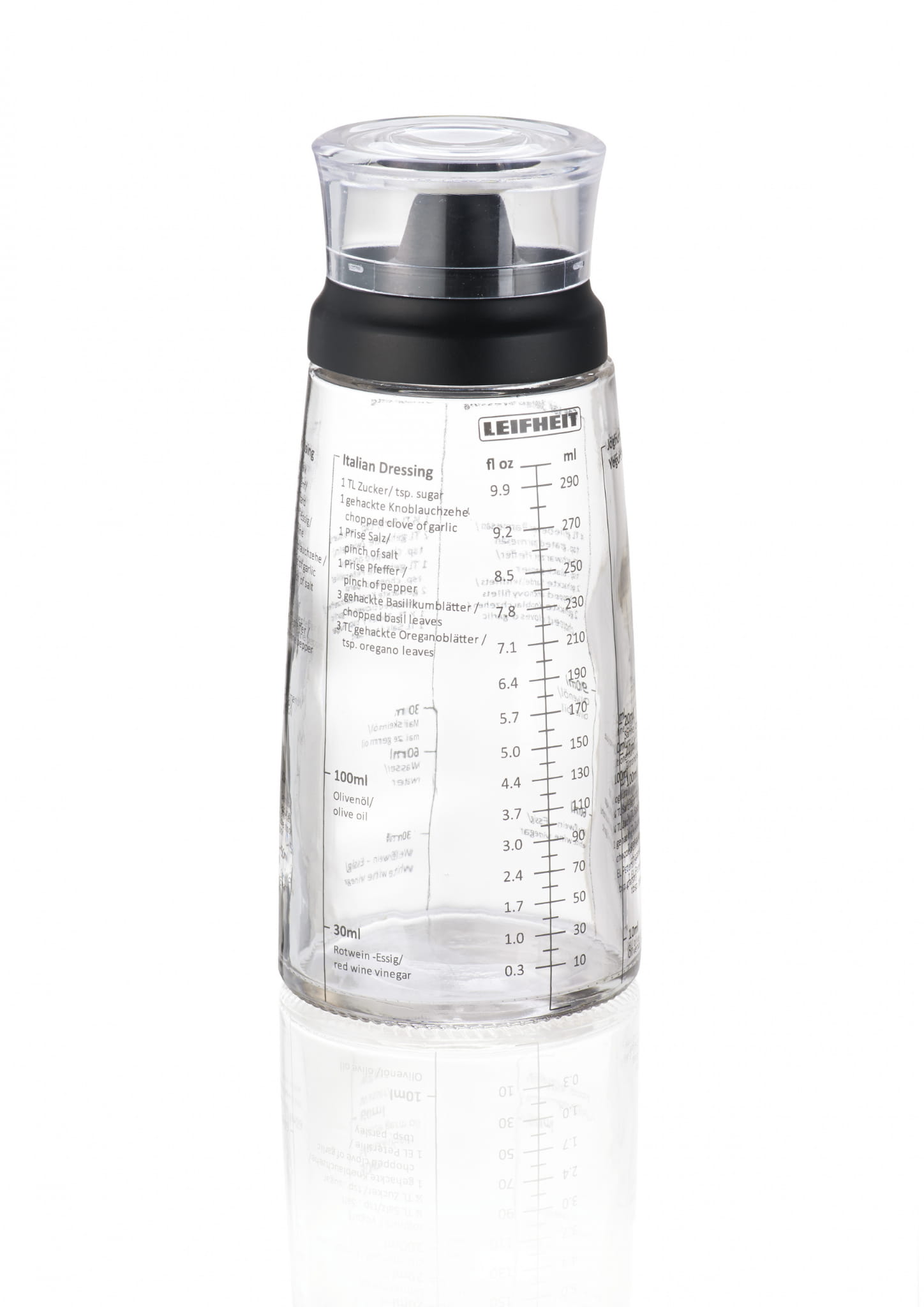Shaker LEIFHEIT 3195 z miarką BUTELKA DO SOSÓW DRESSINGÓW 300 ml