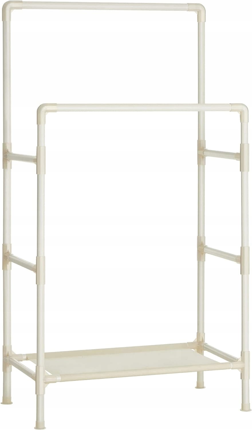 Wieszak na ubrania stojący 2 DRĄŻKI + PÓŁKA metal 84 x 44,5 x 157 cm BIAŁY