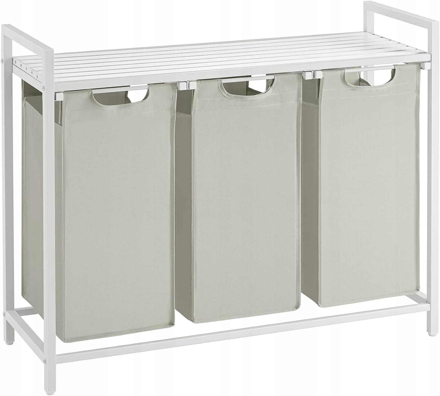 Kosz wolnostojący 3 PRZEGRÓDKI na pranie 3x38L 92,5x33x72 cm BIAŁY z półką
