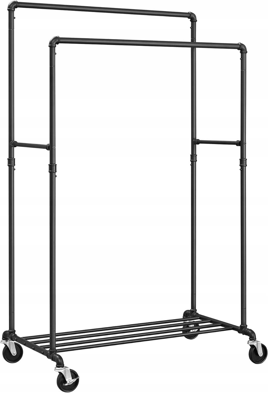 MOBILNY wieszak stojący 2 DRĄŻKI na ubrania NA KÓŁKACH 162 cm CZARNY LOFT