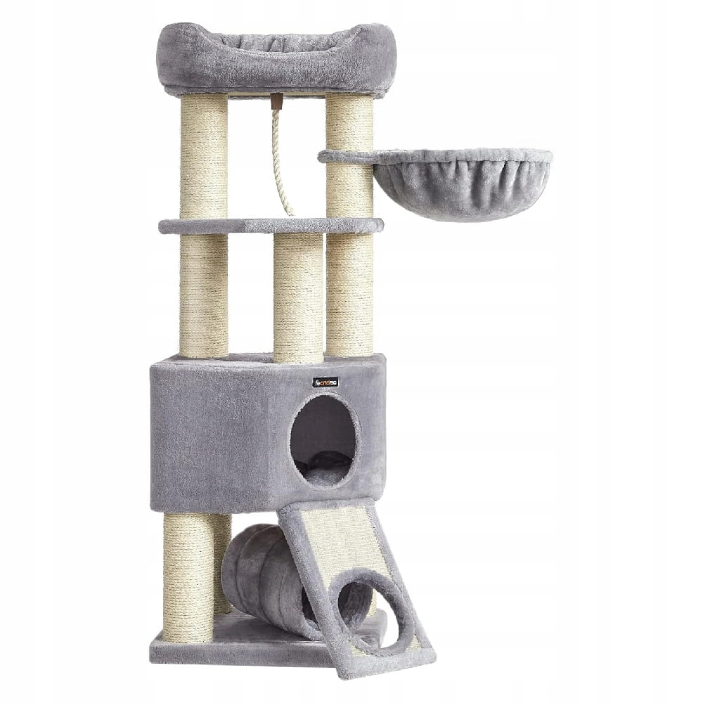 Drapak dla kota 141 cm legowisko SŁUPEK DO DRAPANIA domek jasnoszary