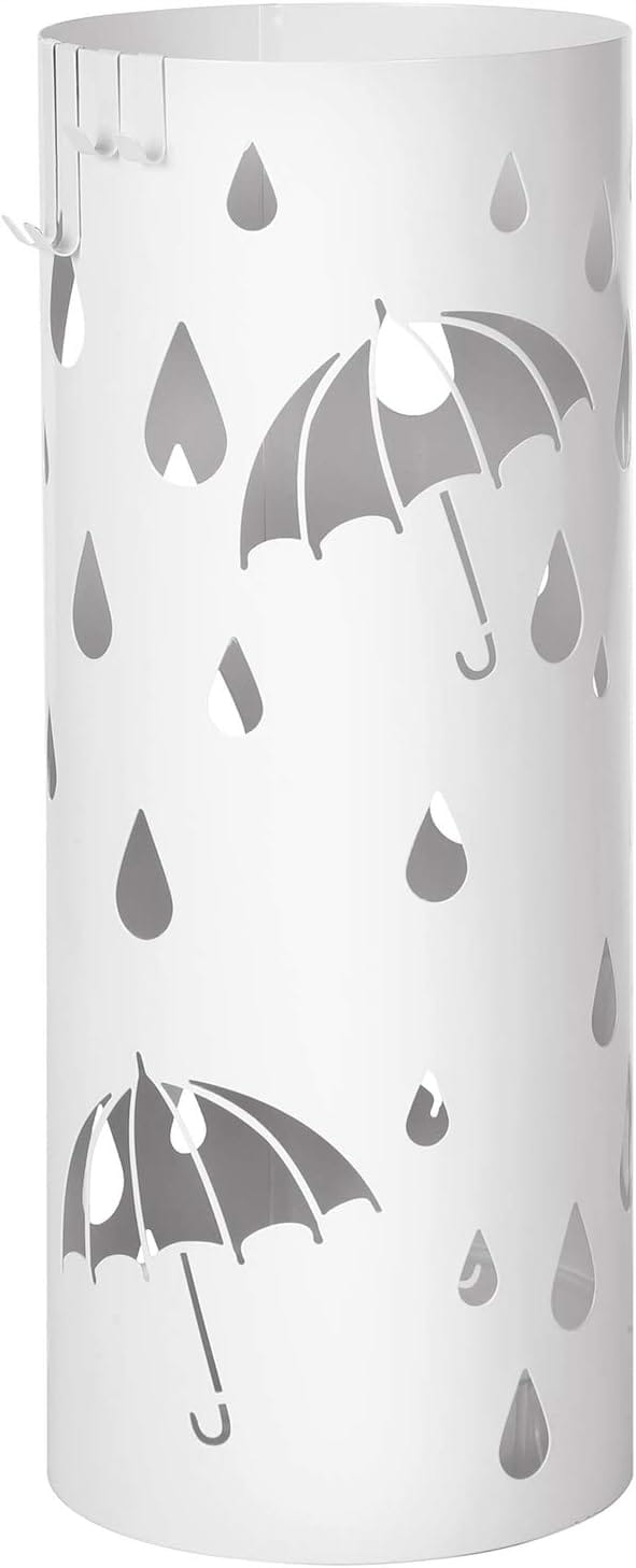 Stojak na parasole METALOWY 49x19,5 cm BIAŁY kosz z ociekaczem +HACZYKI